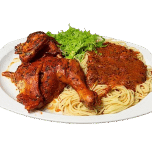 Bar-B-Q Chicken served with aromatically spiced Rice or Spaghetti Pasta (CA$19.90)