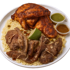 Wasla (Goat Meat) served with aromatically spiced Rice or Spaghetti Pasta (CA$22.95)